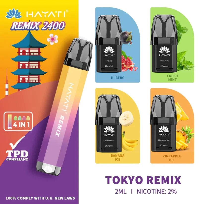Hayati Remix 2400 Puffs 4 in 1 Disposable Vape Pod Kit - Mcr Vape Distro